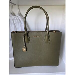 Michael Kors Mercer Tote Women Large Olive Green Leather Accordion Bag